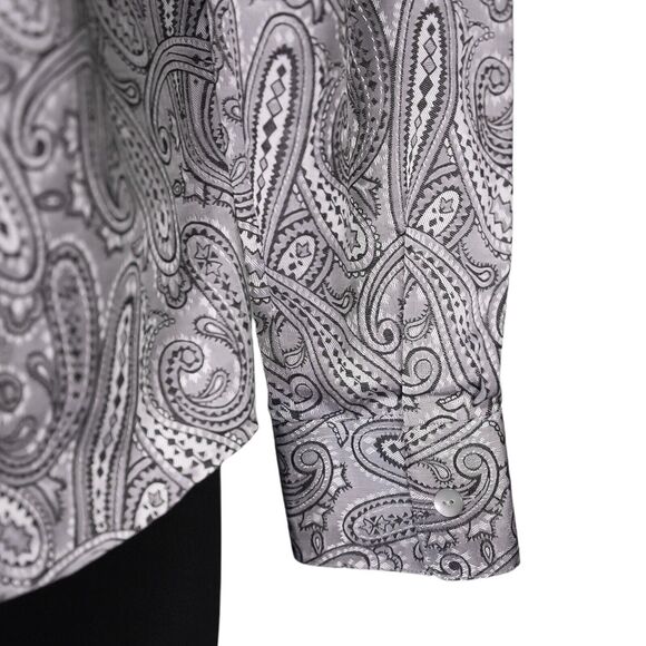 Foxcroft Women's Shirt Button Up Gray Silver Paisley Wrinkle Free Blouse Top 8 - Picture 9 of 9